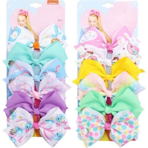 6Pcs 5 inch Colorful Handmade Bow Hairpins Set Kids Girl Fashion Barrette Bow Hair Clip Sweet Hair Accessories