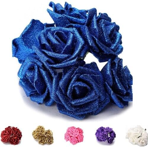 7Pcs Foam Glitter Artificial Rose Decor, Gold