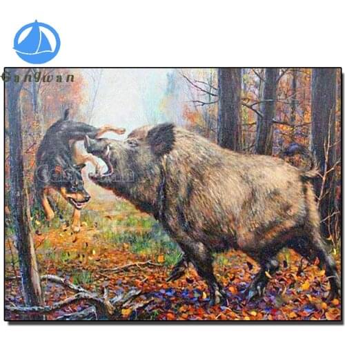 Diamond Painting Wild boar hunting hound forest Diy Diamond Embroidery Cross Stitch Kit Diamond Mosaic Full Drill Square Round