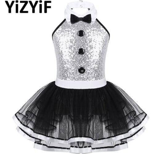 Girls Ballet Tutu Dress Gymnastics Leotard Dress Sleeveless Shiny Sequins Decorative Buttons Ballet Dance Modern Dance Costume