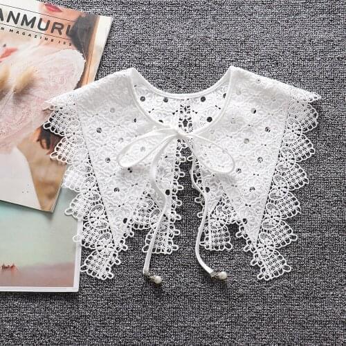 Girls White Lapel Fake Collar Shawl Wrap for Women Lace Floral Hollow Embroidery Half Shirt False Collar Dress Detachable Collar