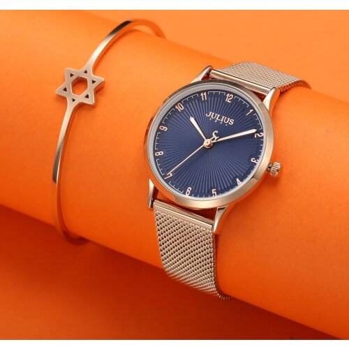 New Stainless Steel Simple Womens Watch Japan Quartz Hours Fashion Elegant Clock Bracelet Girls Birthday Gift Julius Box