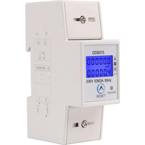 DDS015 Digital Electric Meter 230V 5(80)A Single Phase kwh Consumption Meter DIN Rail w Reset Power Button