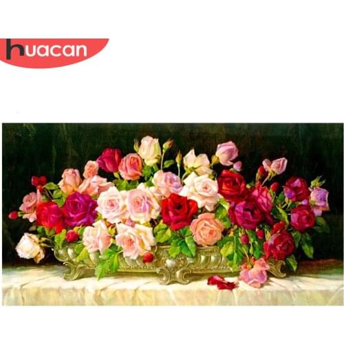 HUACAN Full Square Diamond Embroidery Flowers Diamond Painting Cross Stitch Rhinestone Diamond Mosaic Unfinished Home Decor