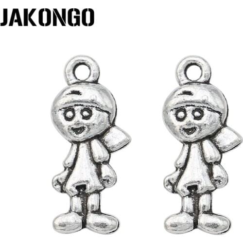 JAKONGO 30pcs Wholesale Antique Silver Plated Boys Charms Pendants for Jewelry Making DIY Handmade 18x8mm
