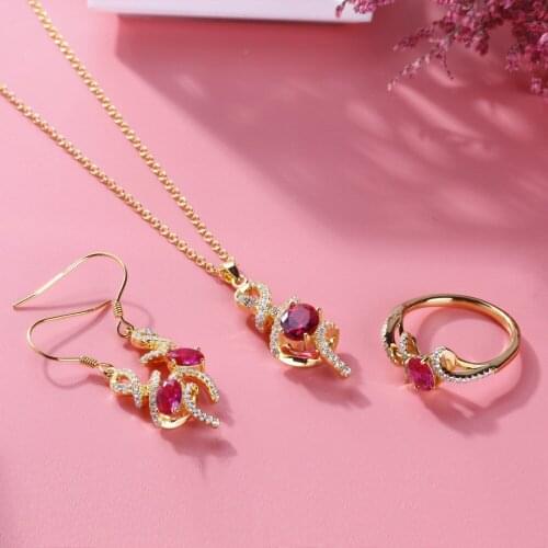 TGNEL S925 Sterling Silver Jewelry Set Drop Earrings Rings Pendant Inlay Pink Cubic Zircon 100% Silver for Women Girl Wedding