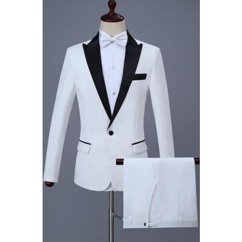 Chorus white wedding suits for men blazer boys prom mariage suits fashion slim masculino latest coat pant designs singer stage