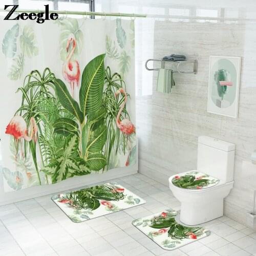 Printing Toilet Mat Bath Mat Absorbent Toilet Seat Cushion Bathroom Carpet Rug Anti-slip Foot Mat Waterproof Shower Curtain Set