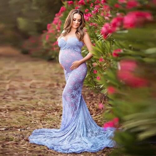 Lace Maternity Dress Sexy Photo Shoots Long Fancy Pregnancy Dress Shoulderless Maxi Gown For Pregnant Women Photography Props