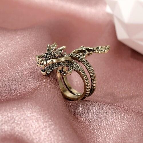 Fashion Bronze Men Ring Exaggerated Spirit Dragon Ring Personality Adjustable Split Ring Punk goth Male Female animal ring Jewel