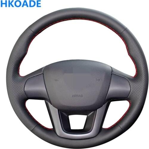 DIY Hand-stitched Black Comfortable and Soft Artificial Leather Car Accessories Steering Wheel Cover For KIA RIO 2011-2014