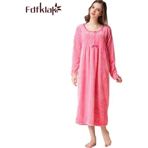 Fdfklak Nightie For Pregnant Women Winter Flannel Long Sleeve Nursing Sleepwear Maternity Nightwear Nightgown Maternity F38