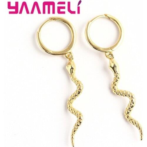 Punk Long Snake Shape Drop Earrings 925 Sterling Silver Exaggerated Snap Button Earrings For Women Animal Brincos Fine Jewelry