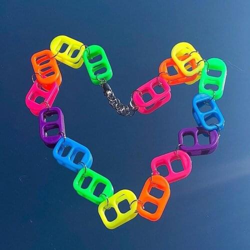 New Harajuku Colorful Acrylic Pendant Necklace Women Men Geometric Punk Party Cool Couple Vintage Choker Necklace Trendy Jewelry