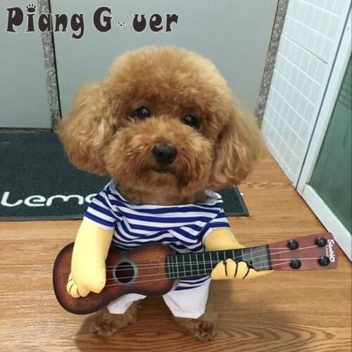 Striped Funny Cat Clothes T-shirt Guitar Rock Singer Cosplay Pet Dogs Costume Pet T Shirt Party Clothes For Cat