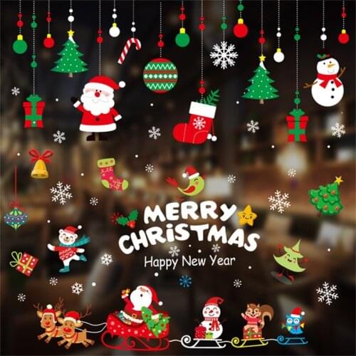 Christmas Decoration Window Sticker Double side electrostatic Window Glass Sticker For Home Snowman snowflake Santa Claus Decora