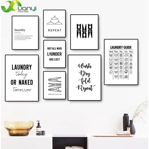 Nordic Black And White Poster Laundry Signs Wall Art Canvas Painting Poster And Print Wash Dry Fold Picture Laundry Room Decor
