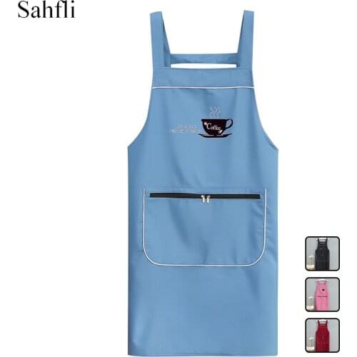 Modern Simplicity Solid Color Shoulders Design Waterproof and Oil-proof Polyester Adult Sleeveless Apron with Zipper Pocket Soft