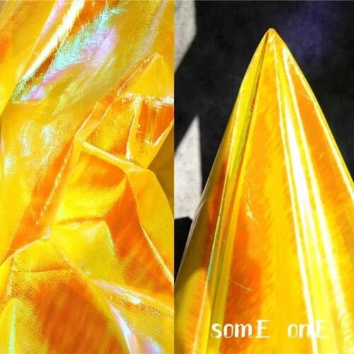 Reflective Polyester Cloth Fluorescent Yellow Waterproof Stage Clothing Bags Decor DIY Skirt Cosplay Designer Fabric 50*100cm