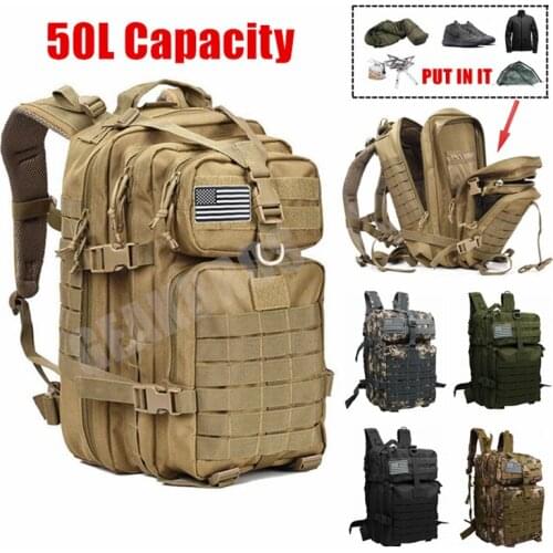 50L Tactical Backpack Climbing Bag Outdoor Waterproof Fishing Backpack Hiking Hunting Travel Camping Rucksacks Military Bags