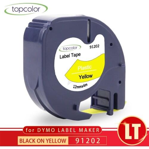 Topcolor 91202 Black on Yellow 12mm Label Cartridge Replace Dymo Label Tape LT 91222 91332 for Dymo Letratag Label Printer QX50