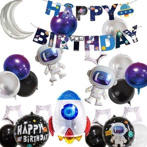 Outer Space Party Astronaut Rocket Ship Foil Balloons Galaxy/Solar System Theme Party Boy Kids Birthday Party Decoration Favors
