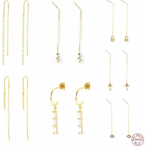 Prevent Allergy 925 Sterling Silver Tassel Earring Trendy Long Chain Piercing Stud Earrings Jewerly Accessorie For Party Gift