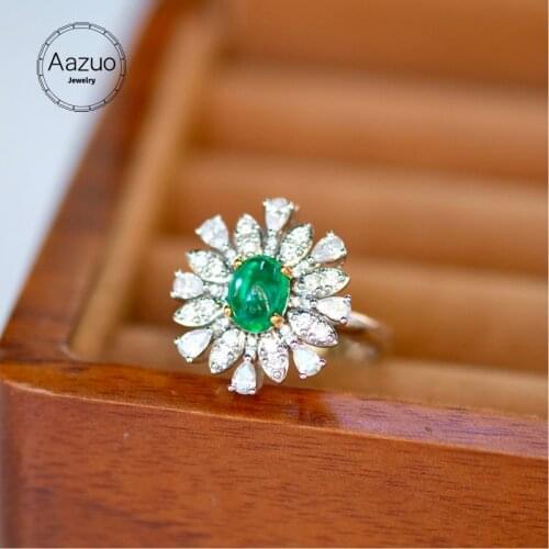 Aazuo Real Solid 18K White Gold Real Diamonds Natural Emerald 0.85ct Oval Flower Rings Gifted For Women Au750 Two-wear Way