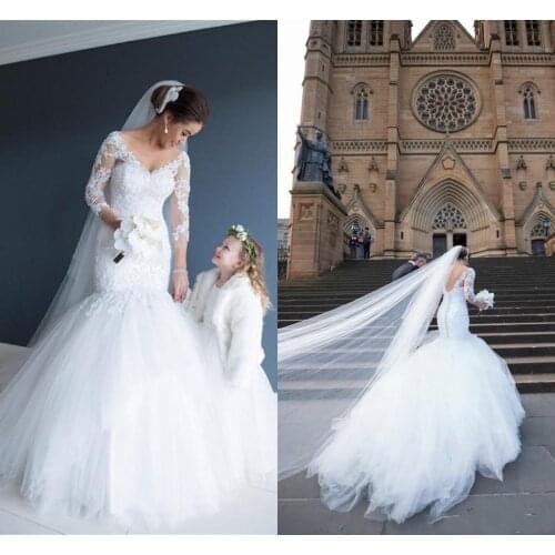 Mermaid Long Sleeves Tulle Appliques Lace Wedding Dresses 2023 Vestido De Novia Princesa Backless Bridal Gowns