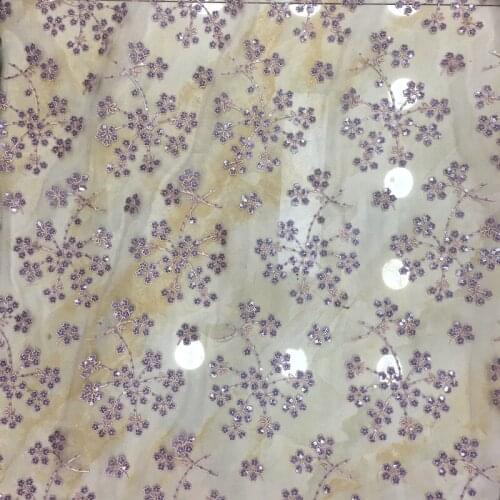 1Y/Lot purple sequins flower embroidery mesh fabric wedding dress womens cloth accessories DIY material