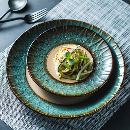 11-inch American Kiln Variable Ceramic Tableware Western Steak Steak Salad Plate Japanese Kitchen Round Retro Ramen Sushi Plate