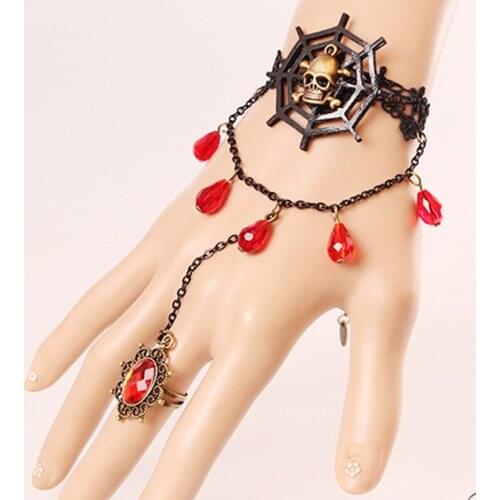 12 Pieces/Lot Water Drop Crystal Bracelets For Femael Male Halloween Wristbands Jewelry Spider Web Skeleton Pendant Gothic Chain