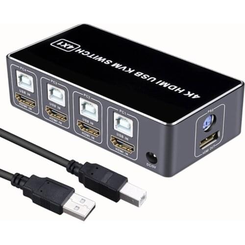 4K For Mouse Keyboard Aluminum Alloy Stable Sharing Computer Scanner KVM Switcher Hub 4 Port Plug And Play USB Ultra HD