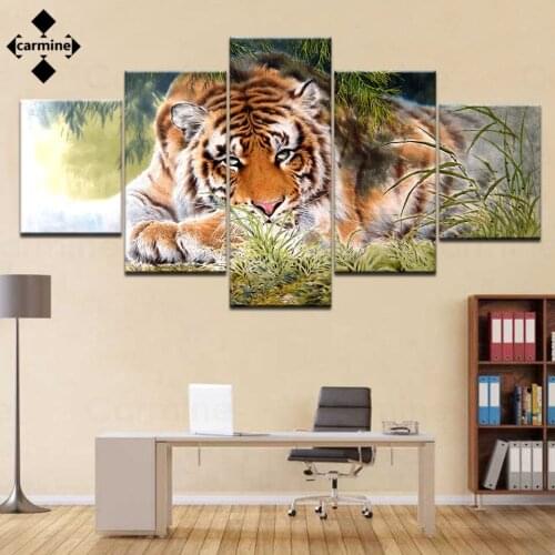 Hd Printing Poster Tiger Wall Art Paintings Modern Animals Canvas Posters 5 Pieces Print Pictures On Canvas Frameless Decor Home