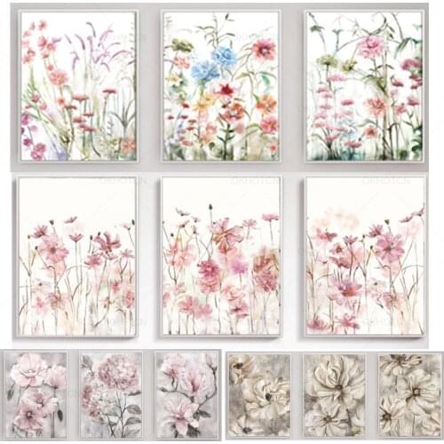 Watercolor Pink Grey Floral Posters Wall Art Flower Canvas Painting Nordic Pictures for Bathroom Living Room Home Farmhouse