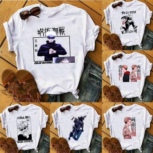 Anime Jujutsu Kaisen Shirt Man Woman White T-Shirt O-Neck Casual Loose Tops