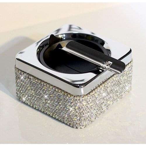 Car Car Luxury Diamond Pasted Car Cigarette Ashtray White Crystal Home Office Use Ashtray for Women Gift