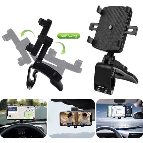 Car Phone Holder Auto Locking 180 Degree Car Rack Dashboard Support for Mobile Phone GPS Display Bracket Multifunctional Clip