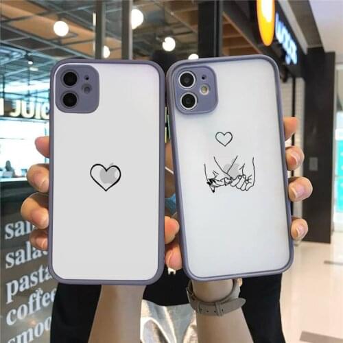 Phone Case For iPhone 12 11 Mini Pro XR XS Max 7 8 Plus X Black Simple Lines Love Heart Matte transparent Gray Cover