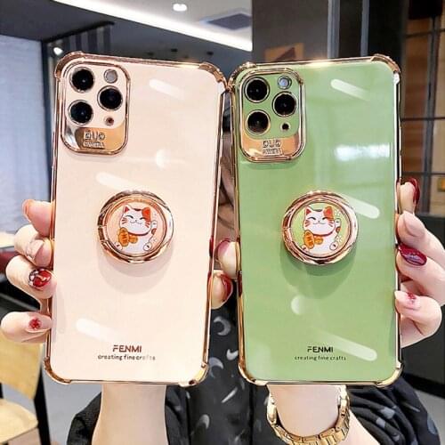 Christmas Present Lucky Cat Bracket Phone Cases For IPhone 12 Mini 12 Pro Max 11 Pro X XR XS Max Cover For Iphone 7 8 P SE2020