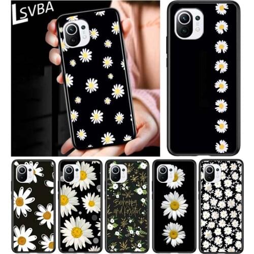 Flowers Daisy for Xiaomi Mi 11 10T Note10 Ultra 5G 9 9T SE 8 A3 A2 A1 6X Pro Play F1 Lite 5G Black Phone Case