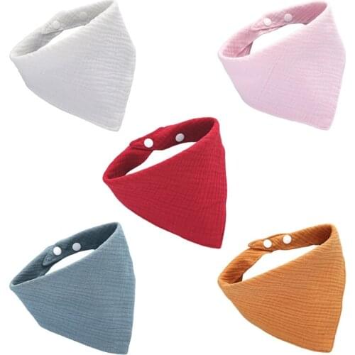 Baby Infants Feeding Bibs with Snaps Newborn Burp Cloth Soft Gauze Saliva Towel Toddler Bandana Triangle Scarf