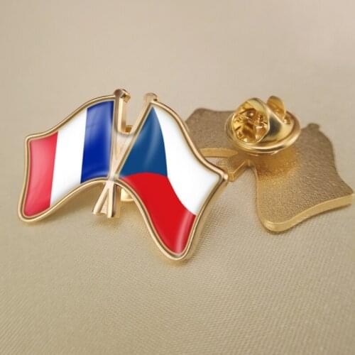 France and Czech Republic Crossed Double Friendship Flags Lapel Pins Brooch Badges