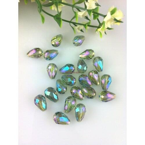 Hot Sale ! 60pcs/lot Pink And Green 8*11mm Crystal Glass Teardrop Faceted Charm Spacer Beads Fit For Jewelry/Headwear Making DIY