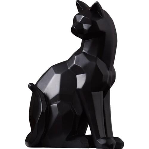 ORIGAMI STYLE WHITE AND BLACK GEOMETRIC CAT SCULPTURE ORNAMENTS ABSTRACT ANIMAL FIGURINE MODERN HOME DECORATIONS L3162