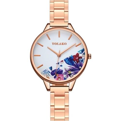 Exquisite Flower Pattern Dial Lady Wristwatch Gold Stainless Steel Belt Watches Women Watch Wholesale