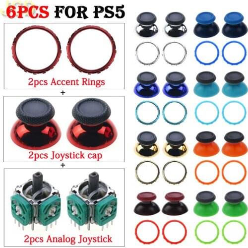JCD For Sony PS5 Controller 3D Analog Thumb Stick 3 Pin Sensor Module Potentiometer w/ ThumbSticks Joystick Caps Accent Rings