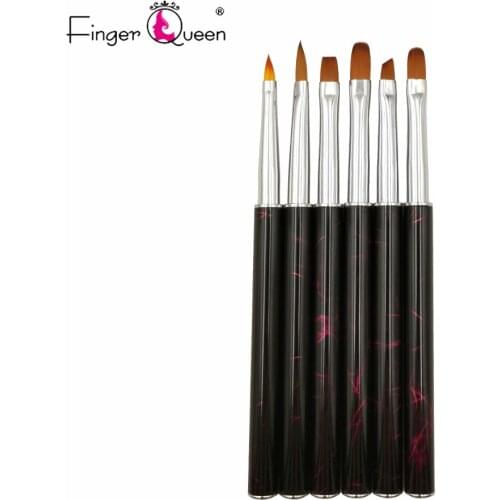 Acrylic UV Gel Nail Polish 6 Style Nail Art Painting Draw Brush with Metal Cap Professional Manicure Pen Liner Flat Round