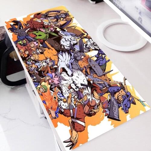 Digimon Anime Large Lock Edge Mouse Pad Computer Mousepad Keyboard Desk Mat Big Art Mousepad White Black Desk Protector Pad