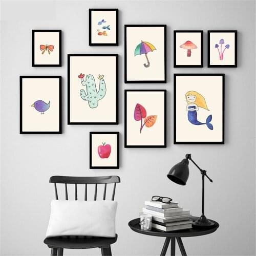 Cartoon Fox Butterfly Cactus Canvas Pictures for Living Room Abstract Painting Hanging Wall Art Nordic Poster Kids Room Decor